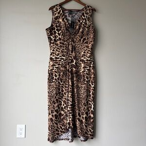 Slinky Brand Knit NEW Leopard Print Twist-Front Midi Dress Brown Tan‎ Women’s 1X